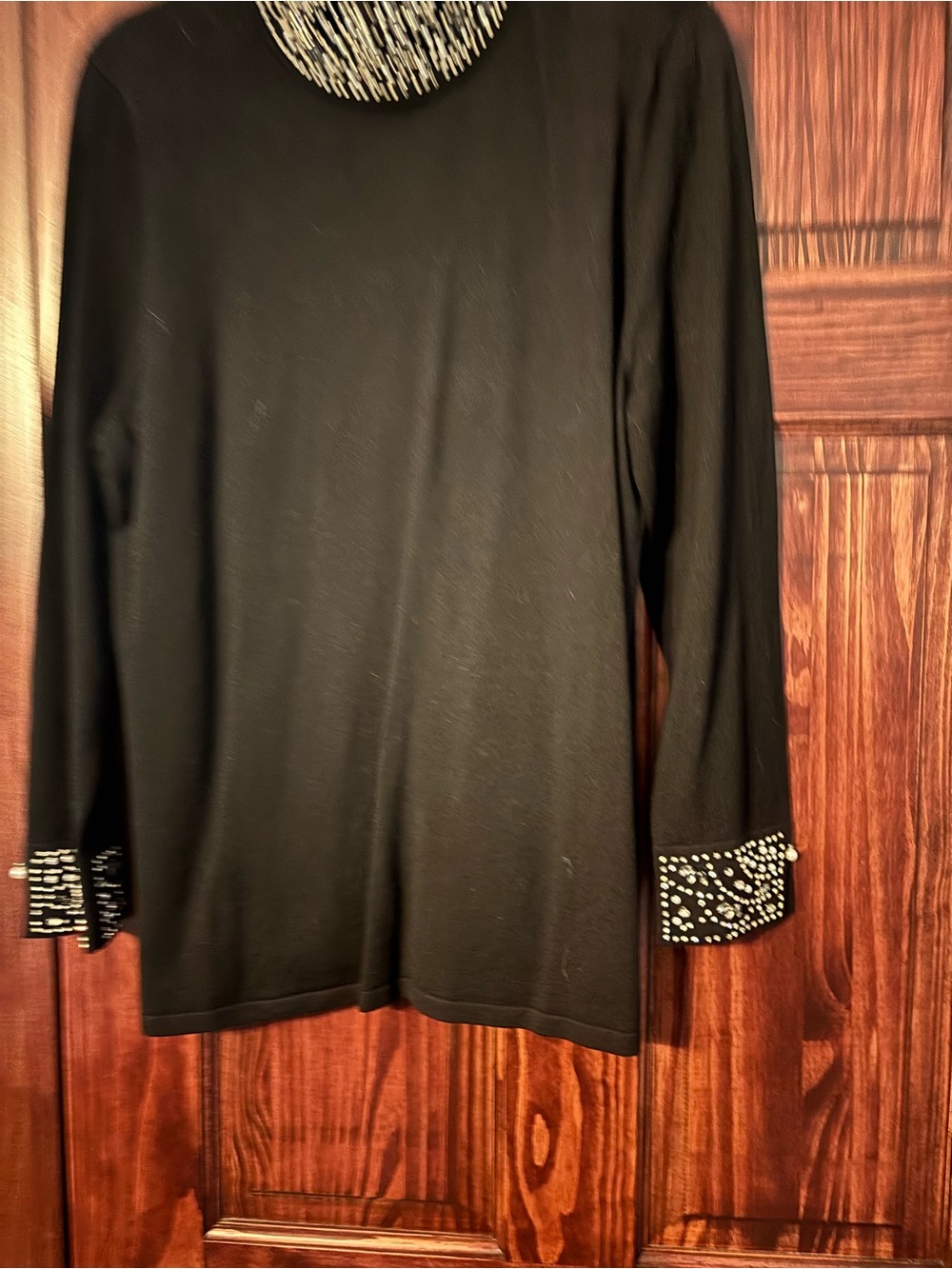 Chico's Black Long-Sleeve Top with Embellished Collar & Cuffs